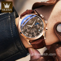 OLEVS Luxus Lederuhr Casual Business Man Quarz Sechs Nadel Roségold Chronograph Farbe Sportuhren Leuchtende Armbanduhr